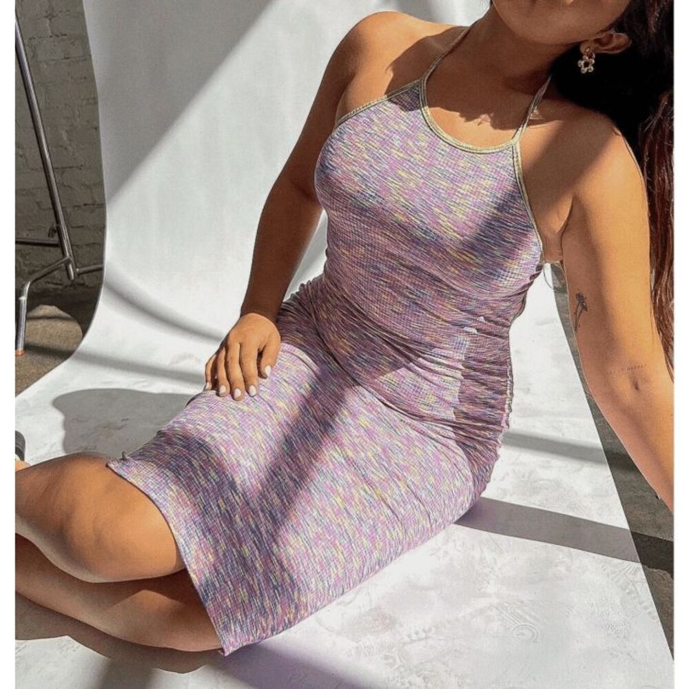 Lisa Says Gah Julia Dress Tie Back Halter Neck Berry Melondew Stretch Size Small